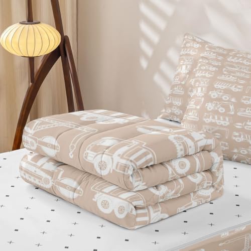 Kids Construction Excavator Comforter Set Twin Size - Light Khaki / Twin