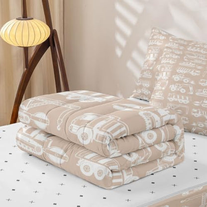 Kids Construction Excavator Comforter Set Twin Size - Light Khaki / Twin