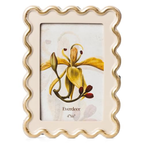 Everdeer Gold Wavy Edge 4x6 Picture Frame with Real Glass, Beige