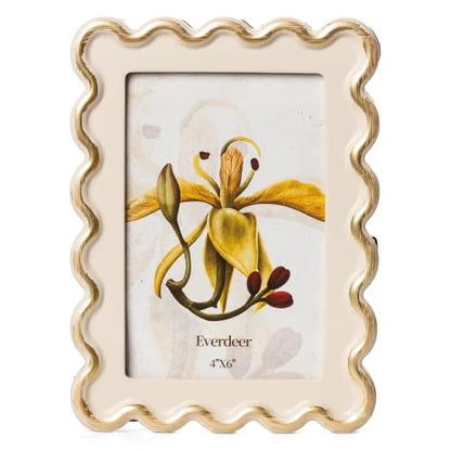 Everdeer Gold Wavy Edge 4x6 Picture Frame with Real Glass, Beige