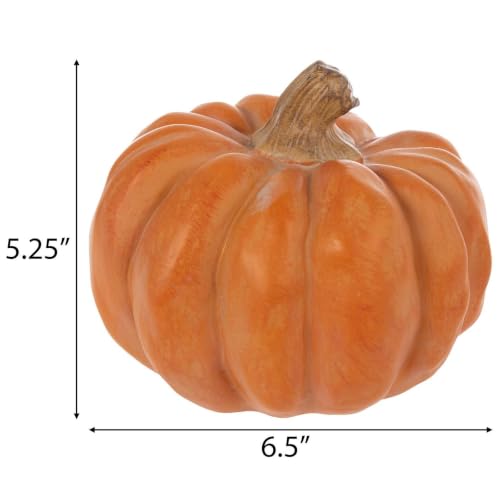 Decorative Short Orange Resin Pumpkin for Fall & Thanksgiving, 5.25 inches