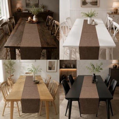 Espresso Brown Faux Linen Water Resistant Table Runner 72in - Rustic Decor