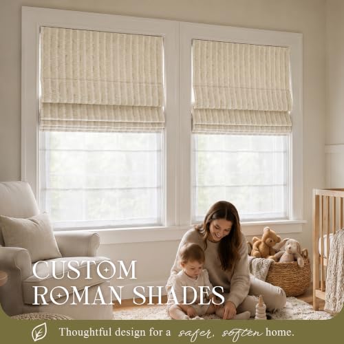 Day Night Roman Shades 35x72 Inches - Drill Style Dual Layer Blinds with Cordless Operation