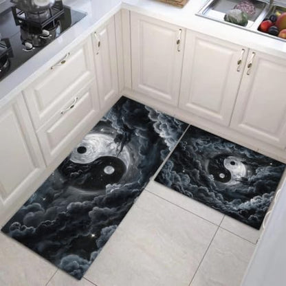 Dark Gray Clouds Mist Tai Chi Yin Yang Kitchen Rugs 2-Piece Non-Slip Mat Set 20x32 & 20x71 Inches Variation of THIS listing
