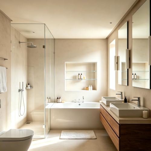 Clear Tempered Glass Bathroom Shelf 14" x 3-3/8" x 5/16" - Modern Shower Storage