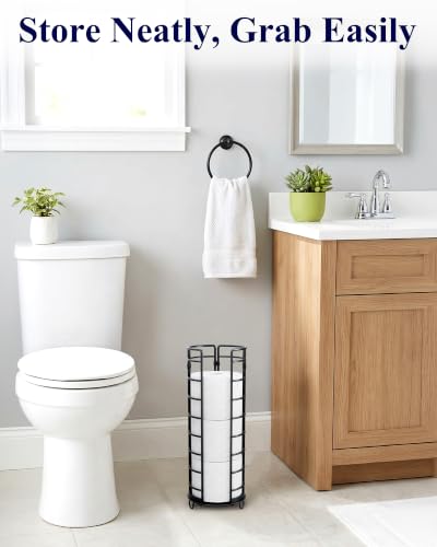 Kitsure Toilet Paper Holder Stand Black 16 Inch Space-Saving Bathroom Organizer with Refill Storage