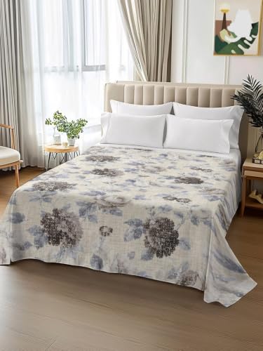 King Size Floral Microfiber Flat Sheet - Gray & White Ombre Bed Sheet, Hotel Luxury