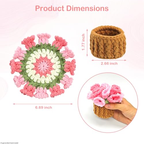 Flower Crochet Coasters Set of 2 with Plant Pot Holder - Handmade Floral Drink Protectors