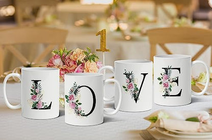 Initial R Floral Botanical Mug - White 11 Oz Ceramic Coffee Tea Cup with Variation