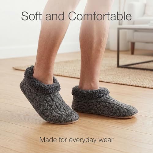 Men's Fuzzy Slippers 2-Pack with Non-Slip Soles - Grey & Navy, Size 12-13