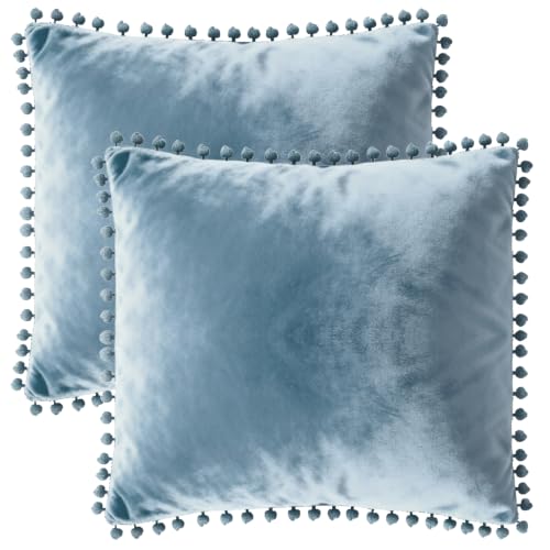 Blue Velvet Pillow Covers 17x17 Inches - 2 Pack Decorative Throw Pillow Cases