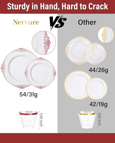 Red Plastic Dinnerware Set for 25 Guests - Includes Plates, Cups, Napkins & Silverware with White and Red Design