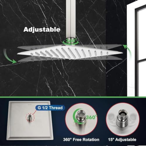 16 Inch Brushed Nickel Square Rain Shower Head - Thin Variation
