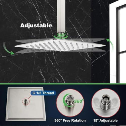 16 Inch Brushed Nickel Square Rain Shower Head - Thin Variation