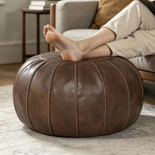 Unstuffed Faux Leather Ottoman Pouf - Deep Coffee, DIY Storage Foot Stool