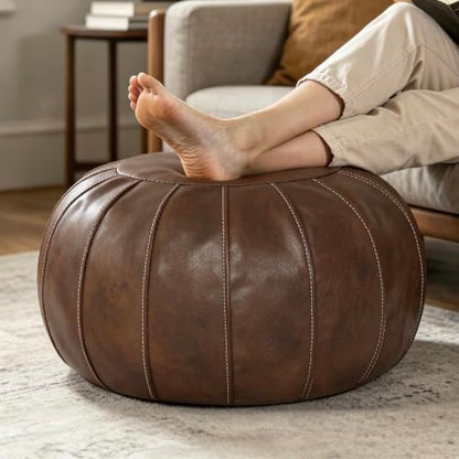Unstuffed Faux Leather Ottoman Pouf - Deep Coffee, DIY Storage Foot Stool