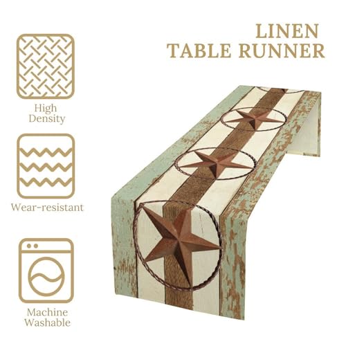 Farmhouse Cowboy Table Runner 13x36 Inches - Barn Star Decor for Home & Holiday