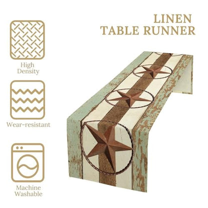 Farmhouse Cowboy Table Runner 13x36 Inches - Barn Star Decor for Home & Holiday