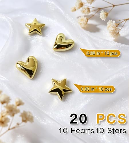Gold Heart & Star Magnet Set - 20pcs, Office & Kitchen Decor