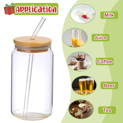 Christmas 16oz Glass Can Mug with Lid & Straw - Holiday Coffee Cup