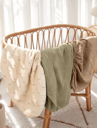 Muslin Bassinet Sheets 3-Pack for Bedside Sleeper - Olivekhakitree Variation
