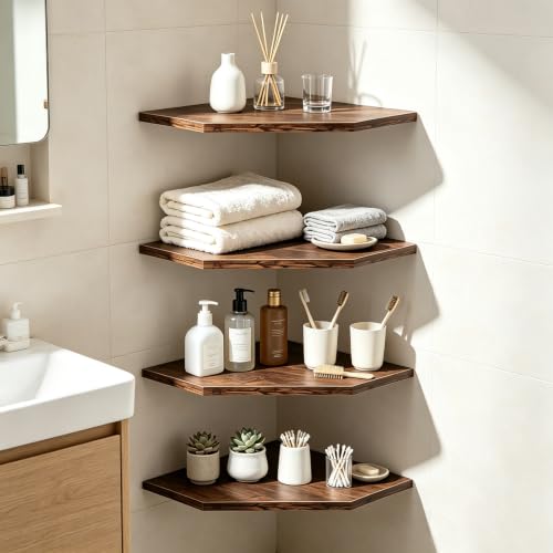 Wall Mounted Corner Shelves Set of 4 - 10 Inch Deep Floating Shelving