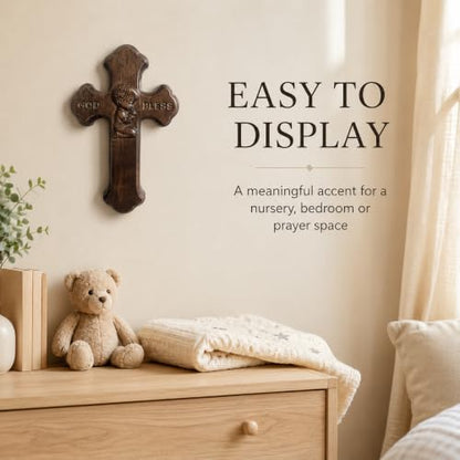 God Bless Cross Baptism Gift for Boy - Handmade Christian Wall Decor - Variation of N1