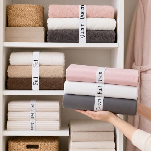 20 Pack Bed Sheet Organizer Bands with Size Labels for Linen Closet Storage