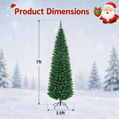 7FT Slim Pencil Artificial Christmas Tree - Unlit, PVC, Metal Stand