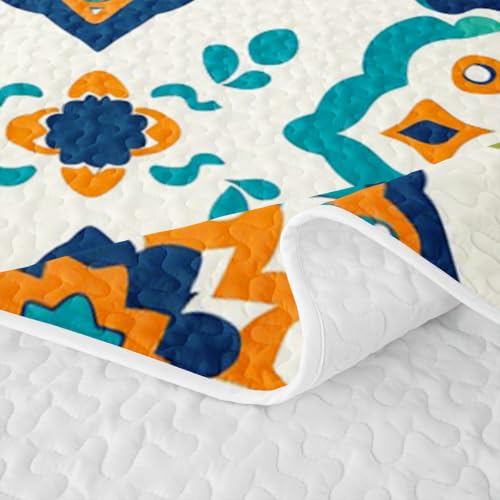 Mandala Floral Quilt Set Full Vintage Damask Bedspread - Green Yellow Teal