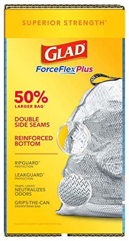 Glad Trash Bags, Force Flex Kitchen Pro Drawstring Garbage Bags, Fresh Clean, 80 Count
