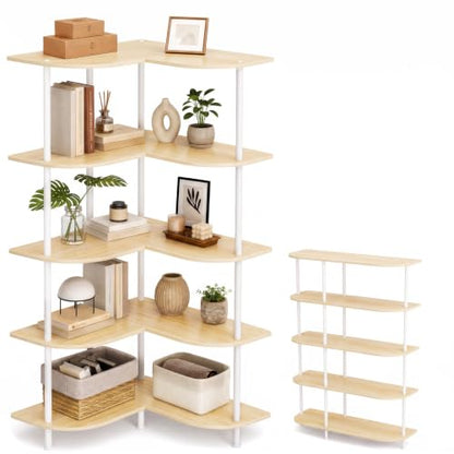 5-Tier Corner Shelf Adjustable Tall Corner Shelves Natural Beige - Golener