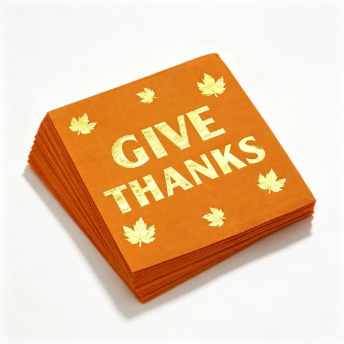 Thanksgiving Napkins Gold Foil 50 Pack - 5x5 Inch Holiday Tableware