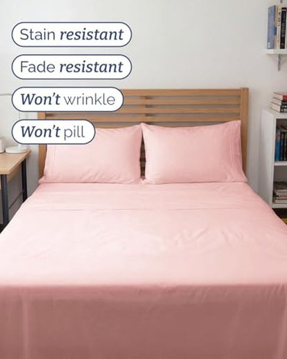 Full XL Bed Sheet - 4 Piece Full XL Bed Sheets Set - Soft, Breathable & Cooling - Hotel Luxury Bedding for Women, Men, Kids, Teens, Boys & Girls - Deep Pockets, Comfy, Fade & Wrinkle Free - Baby Pink