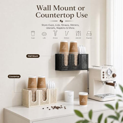 Wall Mount Cup and Lid Organizer for Coffee Station Beige