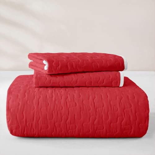 Feelyou Red Twin Quilt Set 2 Pieces - All Season Solid Color Bedding