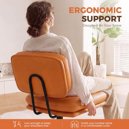 Brown Small Home Office Desk Chair with Lumbar Support & Wheels