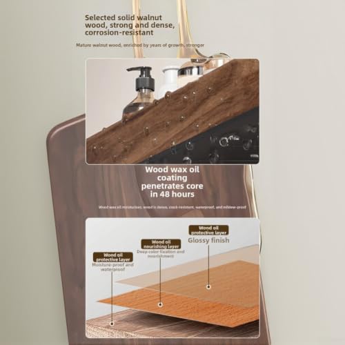 35cm Rotating Suction Wall Shelf for Kitchen and Bathroom - Natural Walnut & Aluminum