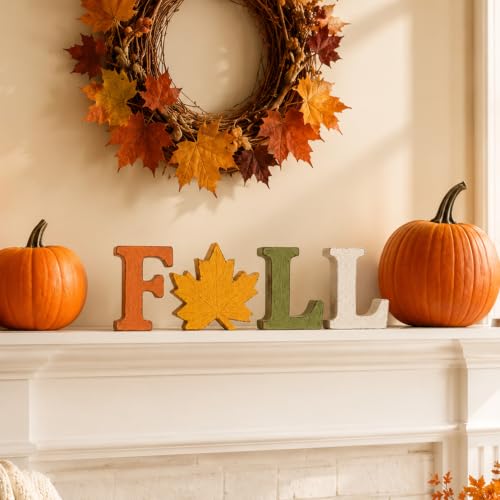 Fall Decorations for Home, 4 PCS Wooden Table Signs - Autumn Letter Blocks - FALL3