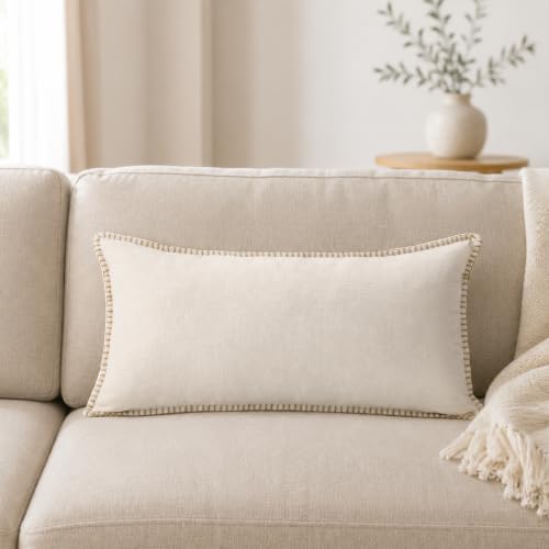 Chenille Lumbar Pillow Cover 12x24 Beige Decorative Cushion Cover