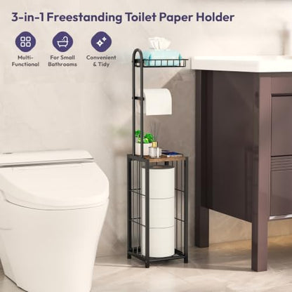 Freestanding Toilet Paper Holder with 4-Tier Storage - Black