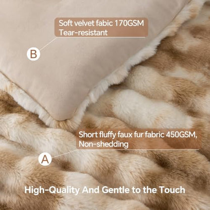 Beige Tie Dye Faux Fur Comforter Set Queen Thick Winter Bedding
