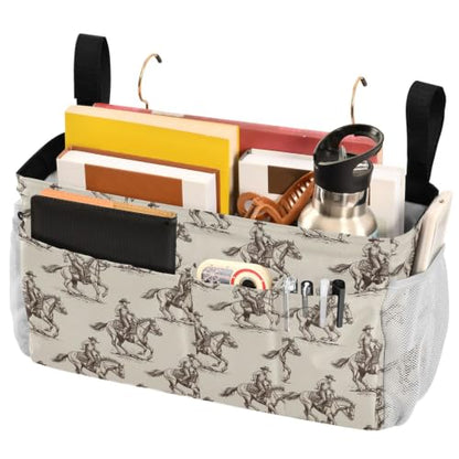 Western Cowboy Pattern Bedside Caddy Organizer with 6 Pockets & Hooks for Bunk Beds