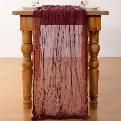 Burgundy Cheesecloth Table Runners 4 Pack - Rustic Boho Holiday Decor
