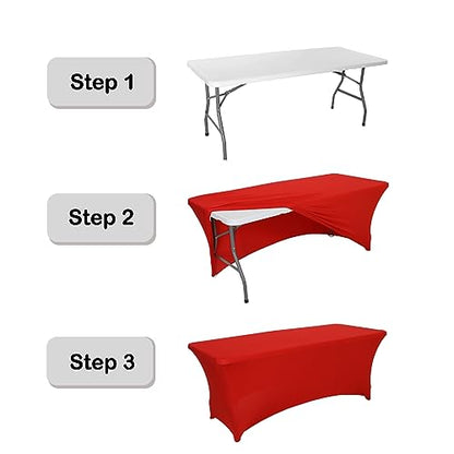 Red 8FT Stretch Fitted Spandex Table Cover Pack of 2 for Party Wedding Event