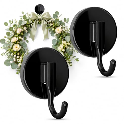 Magnetic Wreath Hanger for Front Door Black 2 Pack - Reusable & Damage-Free