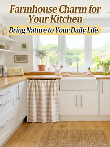 Aulock Dishwasher Cabinet Curtain with Adjustable Magnetic Rod - Beige
