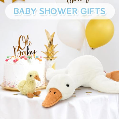 23.6-Inch Goose Stuffed Animal with Babies & Eggs Plush Pillow - Soft Nursery Decor