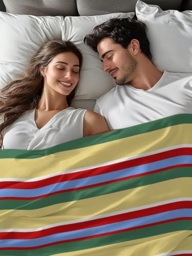 Yellow Queen Size Flat Sheet Microfiber Breathable Bed Top Sheet - Colorful Stripes