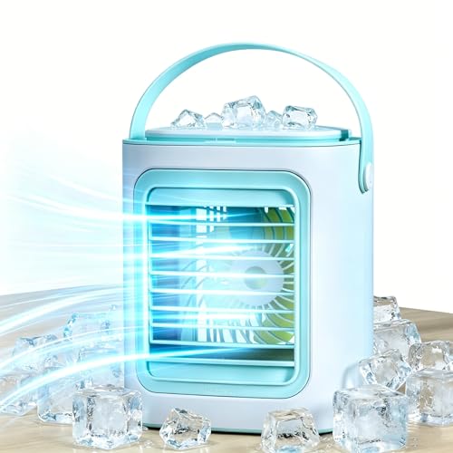 Mini Air Conditioner Blue Portable Evaporative Cooler with 3 Speeds